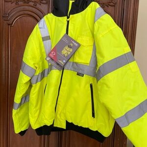 Majestic Mens Neon Yellow Safety Jacket with Reflective Stripes